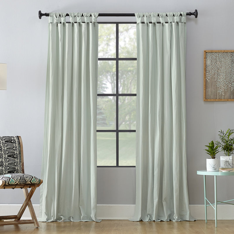 Archaeo Sarro Washed Cotton Semi-Sheer Tab Top Curtain Panel, 52" W x 63" L, Seafoam