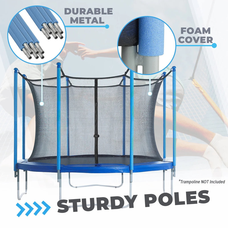 Ensemble d'enclos de sécurité pour trampoline Plexalife comprenant un filet de trampoline, 6 poteaux de trampoline (avec 6 capuchons de poteau) Manchons en mousse pour trampoline - s'adapte au cadre de trampoline rond de 15 pi - S'installe à l'intérieur du cadre