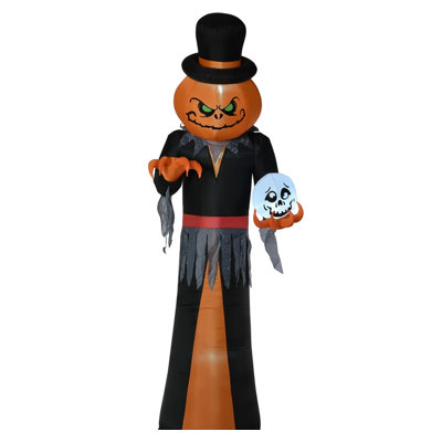 12ft Giant Halloween Inflatable Outdoor Decoration - Pumpkin Reaper with Skeleton Skull, Built-in LED for Garden/Lawn/Party