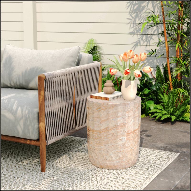 Outdoor/Indoor Lightweight Concrete Side Table,Cylinder Accent Table