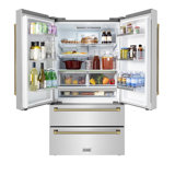 ZLINE Autograph 36 in. Counter-Depth Refrigerator in Stainless Steel and Nickel Helix Handles
