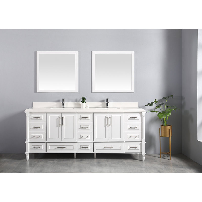 Ensemble de meuble-lavabo double 84 po Flavell, Blanc, bordure double ogee, Blanc