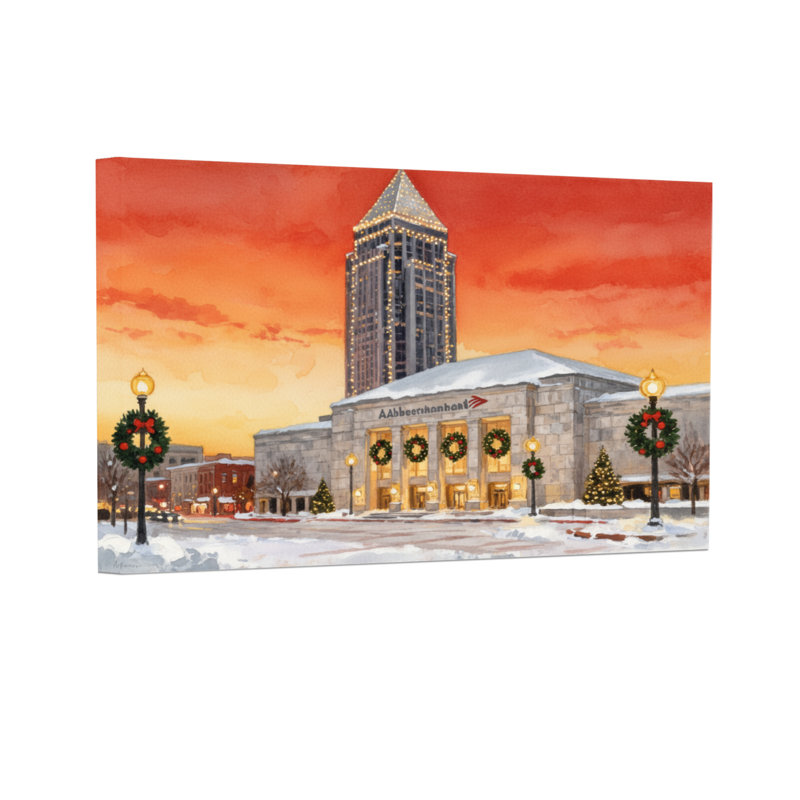 Paysage de Noël coucher de soleil d'hiver avec décorations de Noël, H 24 po x l 36 po
