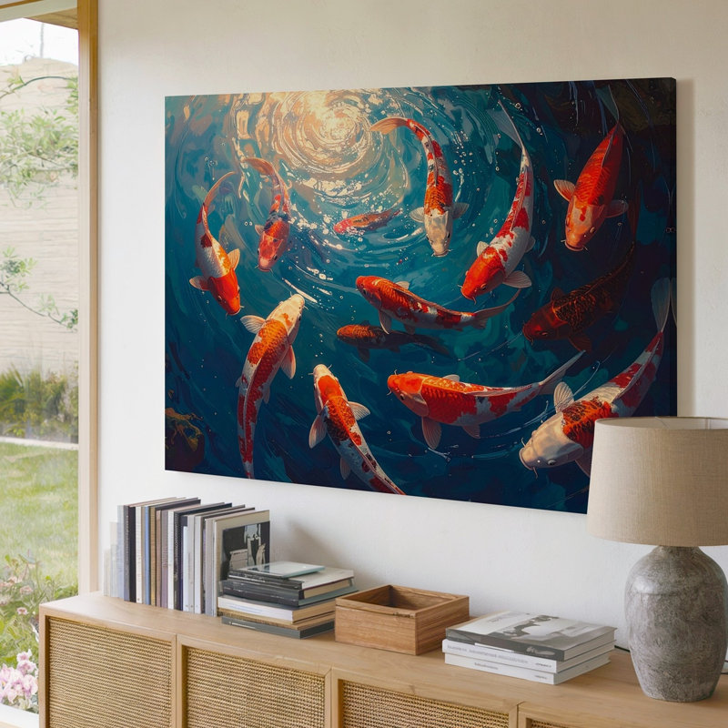 Art mural en spirale sur toile Koi, H 9 po x l 12 po