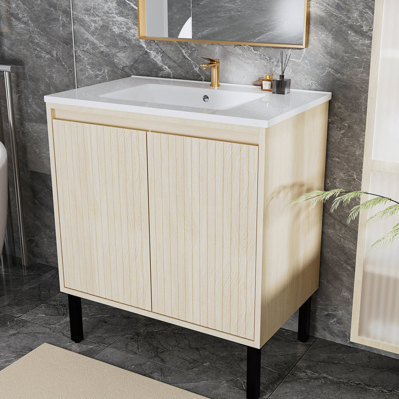 Armoire de salle de bain en bois avec tablette de rangement