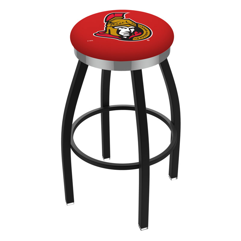 NHL 25" Swivel Bar Stool with Cushion, Black Wrinkle, Chrome, Ottawa Senators