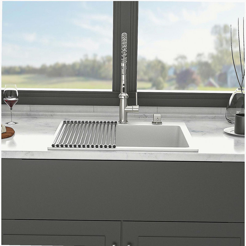 25x22" White granite composite Drop-in kitchen sink