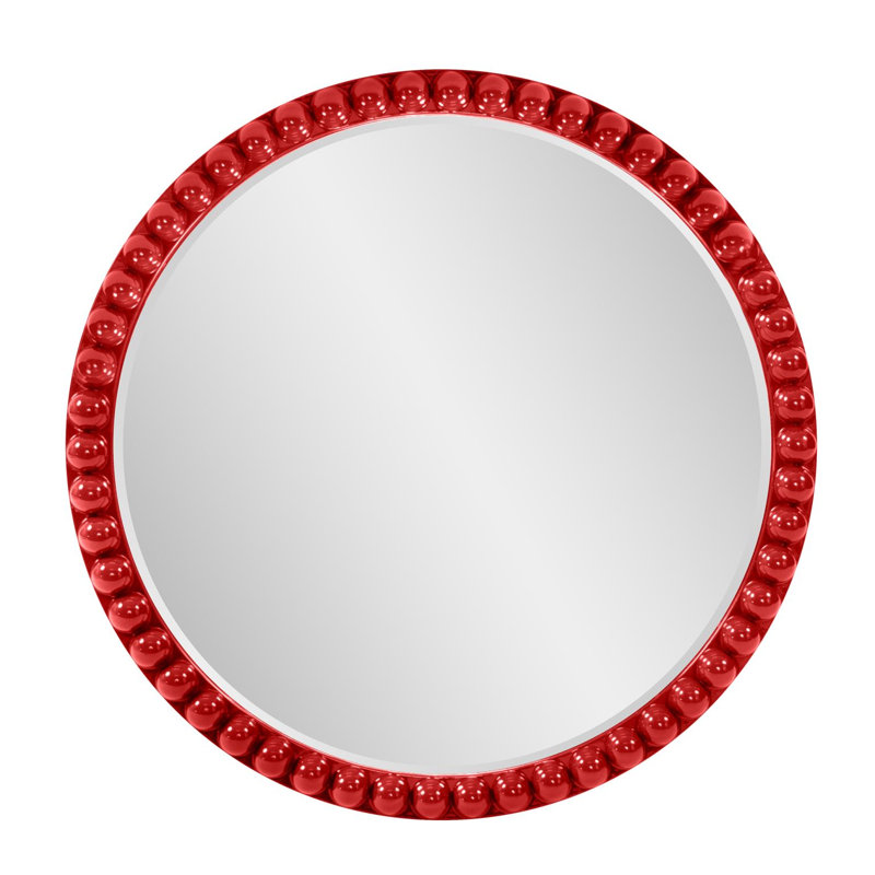 Miroir rond surdimensionné en perles bleu marine brillant, Rouge