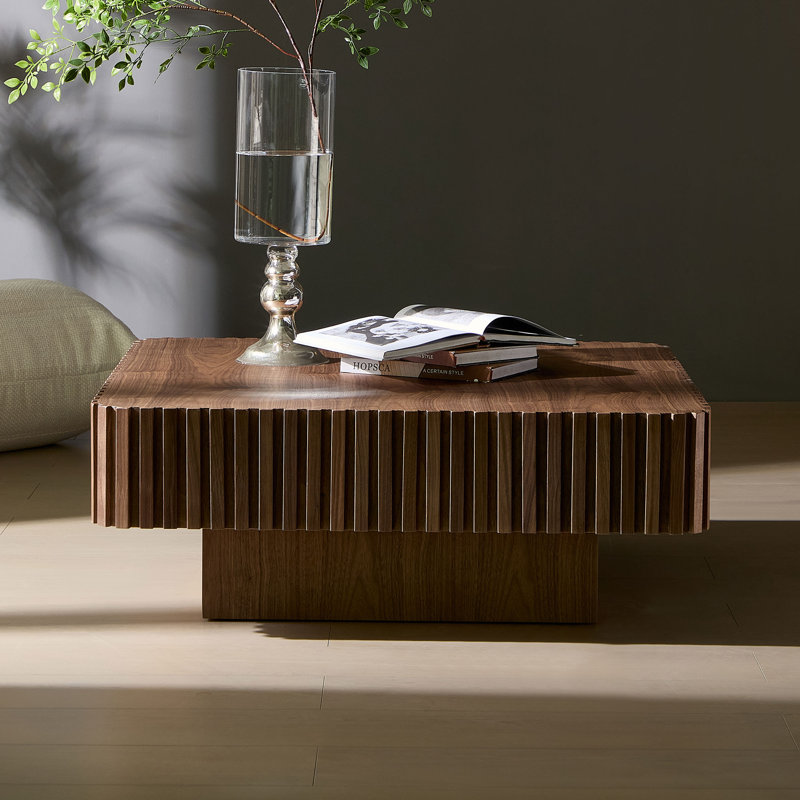 Table basse carrée en panneau de fibres à densité moyenne, Noyer, H 15,43 po x l 35,43 po x P 35,43 po