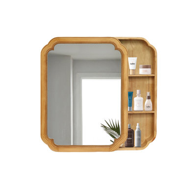 Wood Framed Wall - Mounted Mirror Cabinet With Storage Shelves For Bathroom And Living Room, 31.5" In Height Distinctive Bead Trim Adornment, Material Durability, Easy Setup Operation Tall Medicine