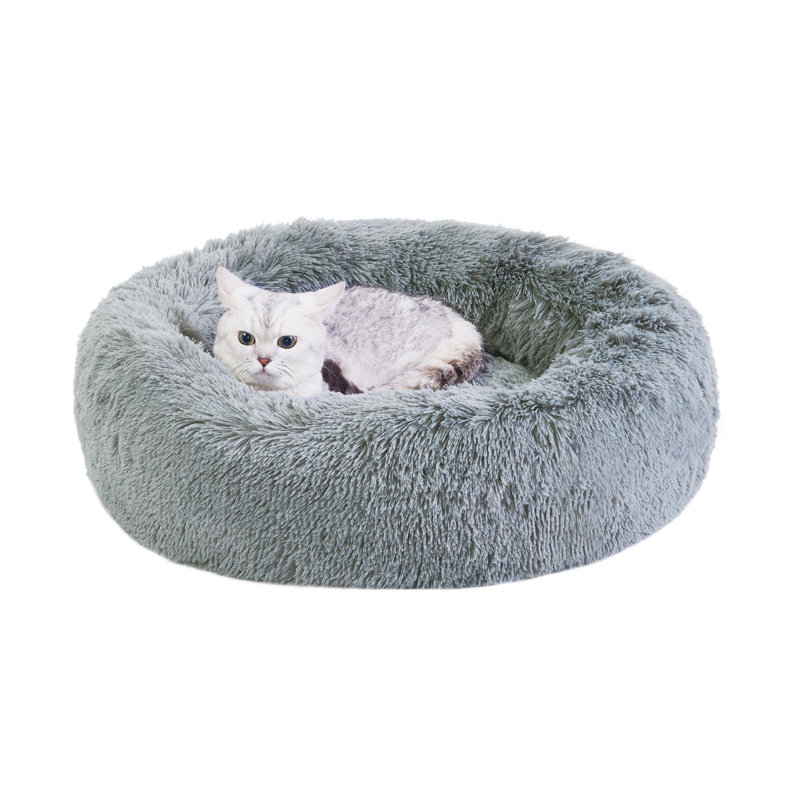 Lit pour animaux en fausse fourrure Tucker Murphy Pet ™, Small (23" W x 23" D x 7" H), Poils longs gris