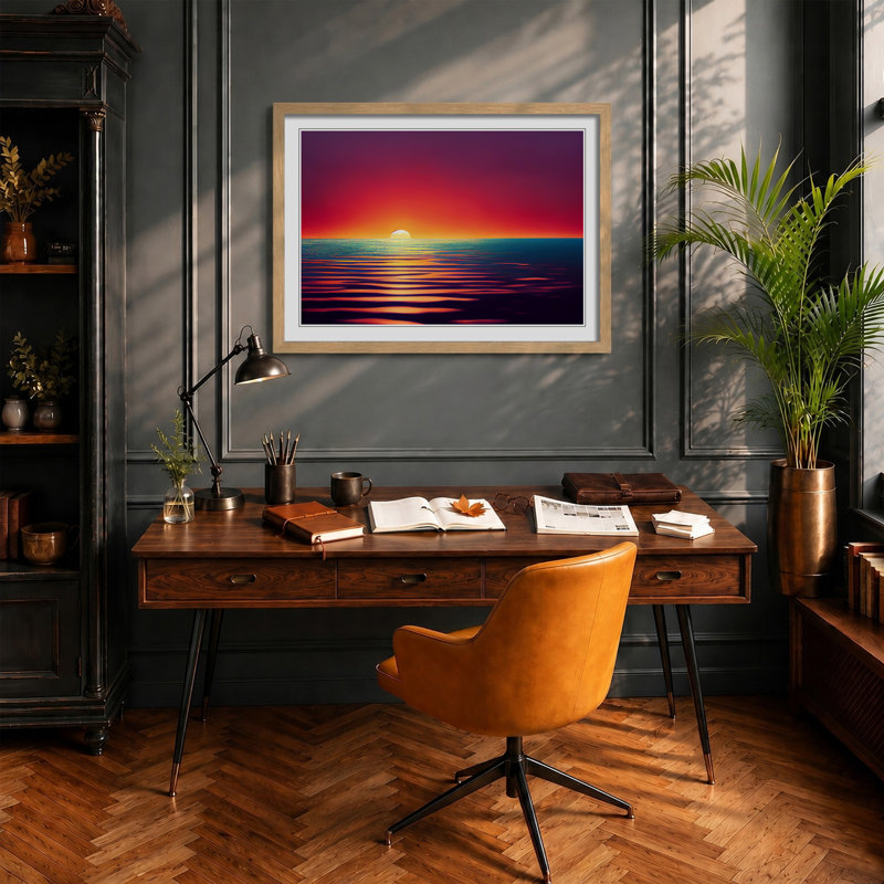 Mysterious Ocean Sunset - Framed Print, 34cm H x 46cm W, Beige