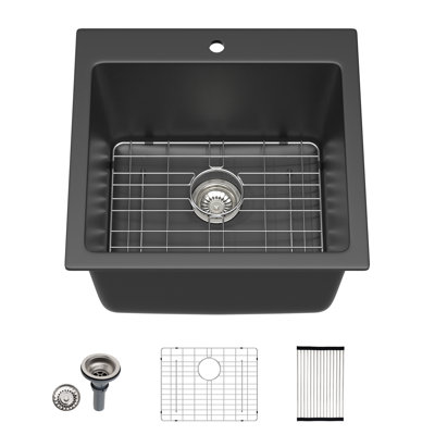 21/23 Inch Topmount Black Quartz Composite Laundry Sink Drop In Deep Single Bowl Utility Sink