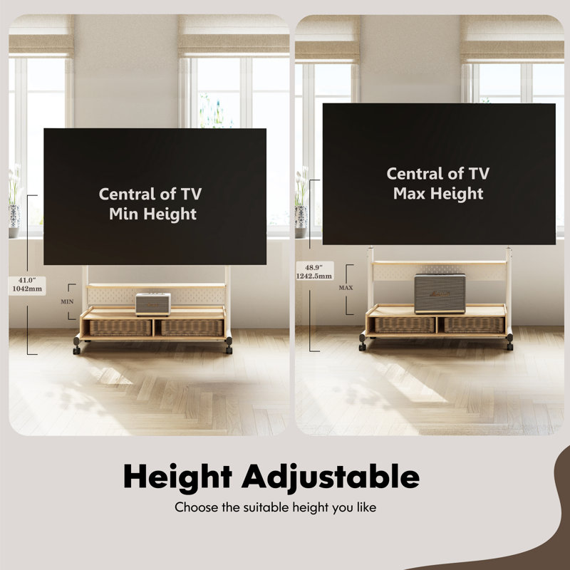 Charrisse Rolling Height Adjustable TV Stand, White