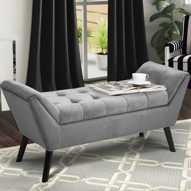 Cosima Velvet Upholstered Bench, Grey
