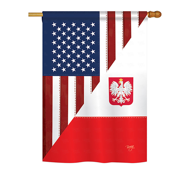 Drapeau de maison en polyester à 2 côtés us polonaise amitié, H 40 po x l 28 po
