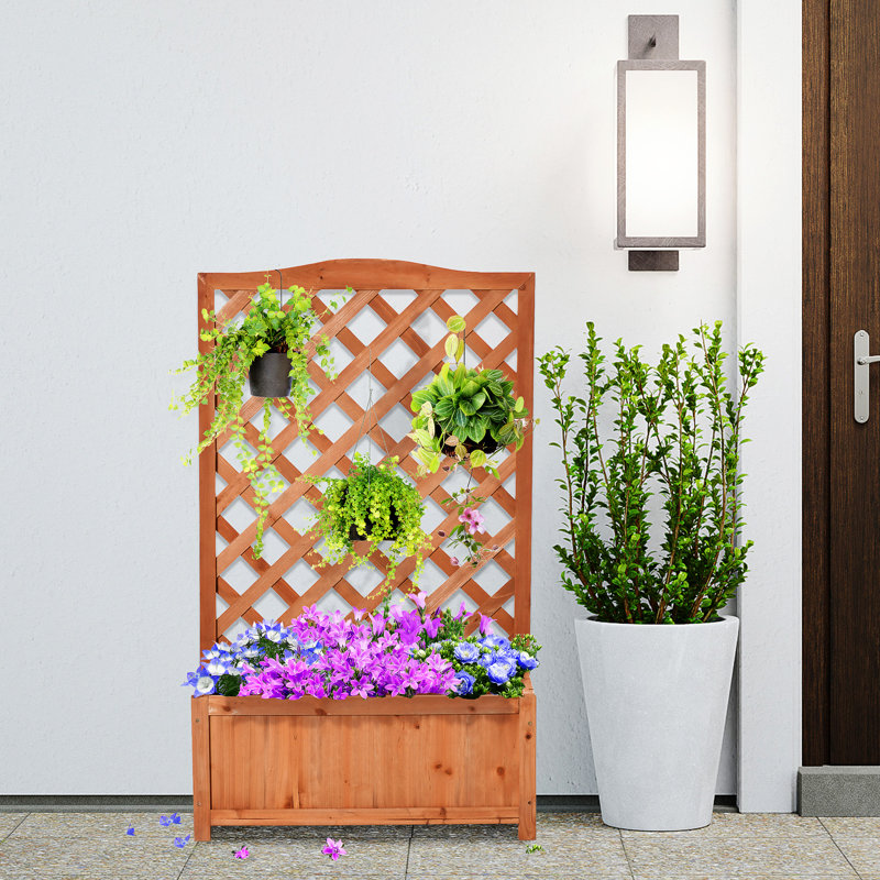 Lit de jardin surélevé en bois avec treillis Outsunny