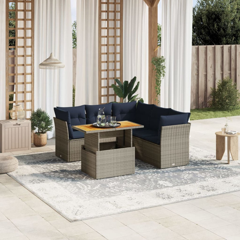  Ensemble de canapé de patio 5 pièces avec coussins en rotin de polyester gris