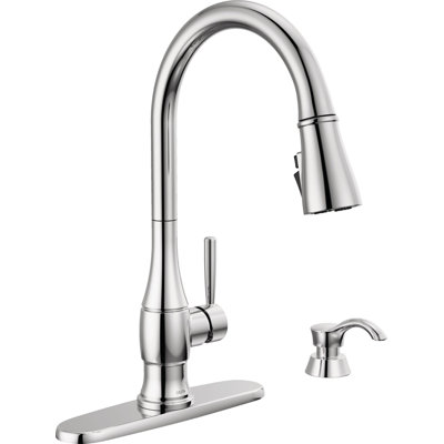 Hazelwood Chrome Kitchen Faucet with Pull Down Sprayer and Soap Dispenser, Modern Single Hole Kitchen Sink Faucet, Single Handle, Chrome