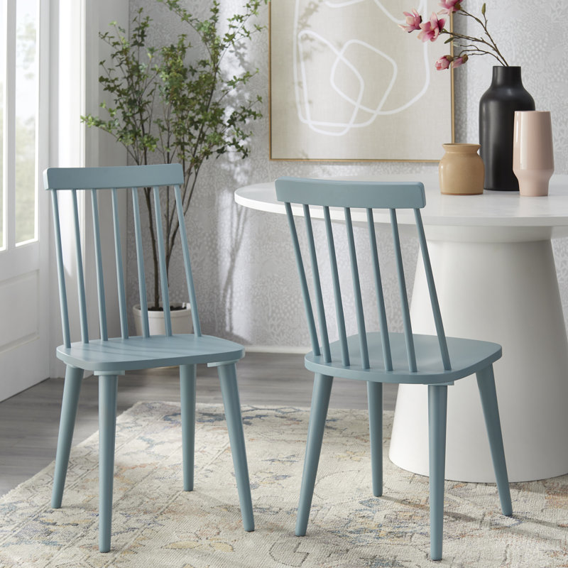 Chaise d'appoint à dossier en lattes de bois massif Fordwich, Bleu antique