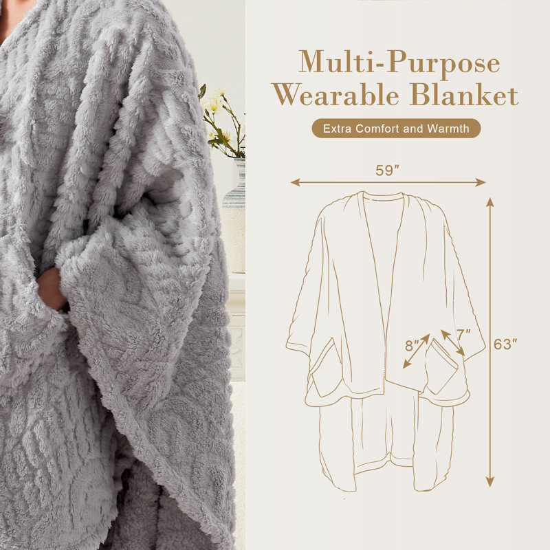 Jeté en sherpa avec poches Wearable, Gris clair