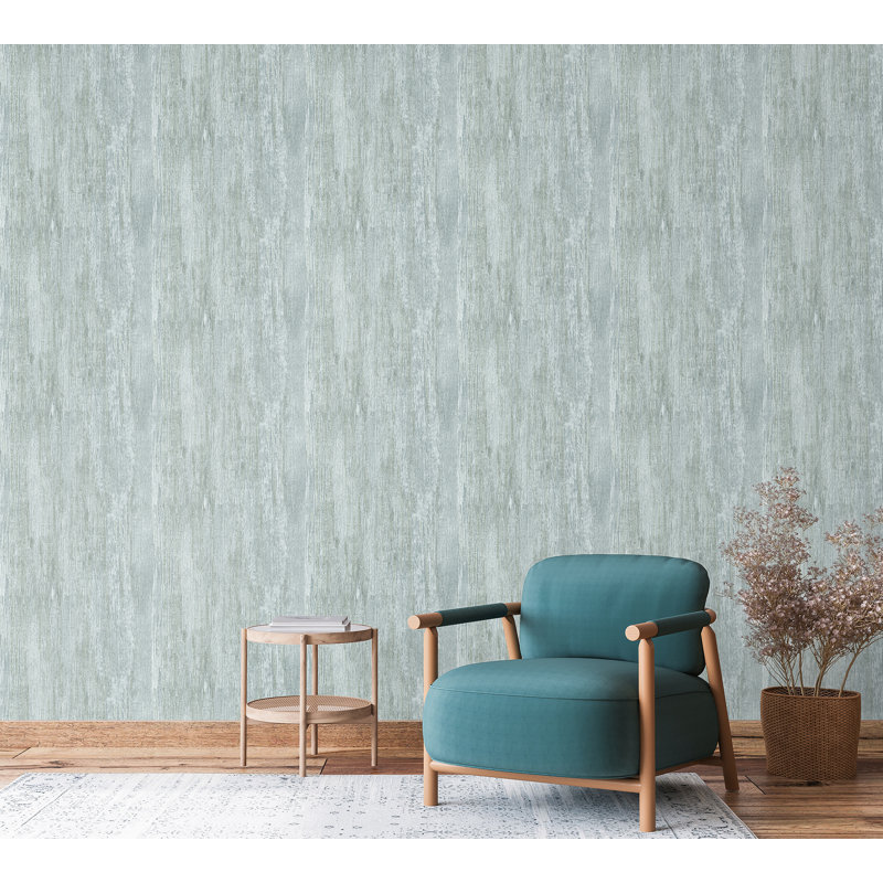 Feel Metallic Wooden Plank Effect 33' L x 21" W Wallpaper Roll, Blue/Green