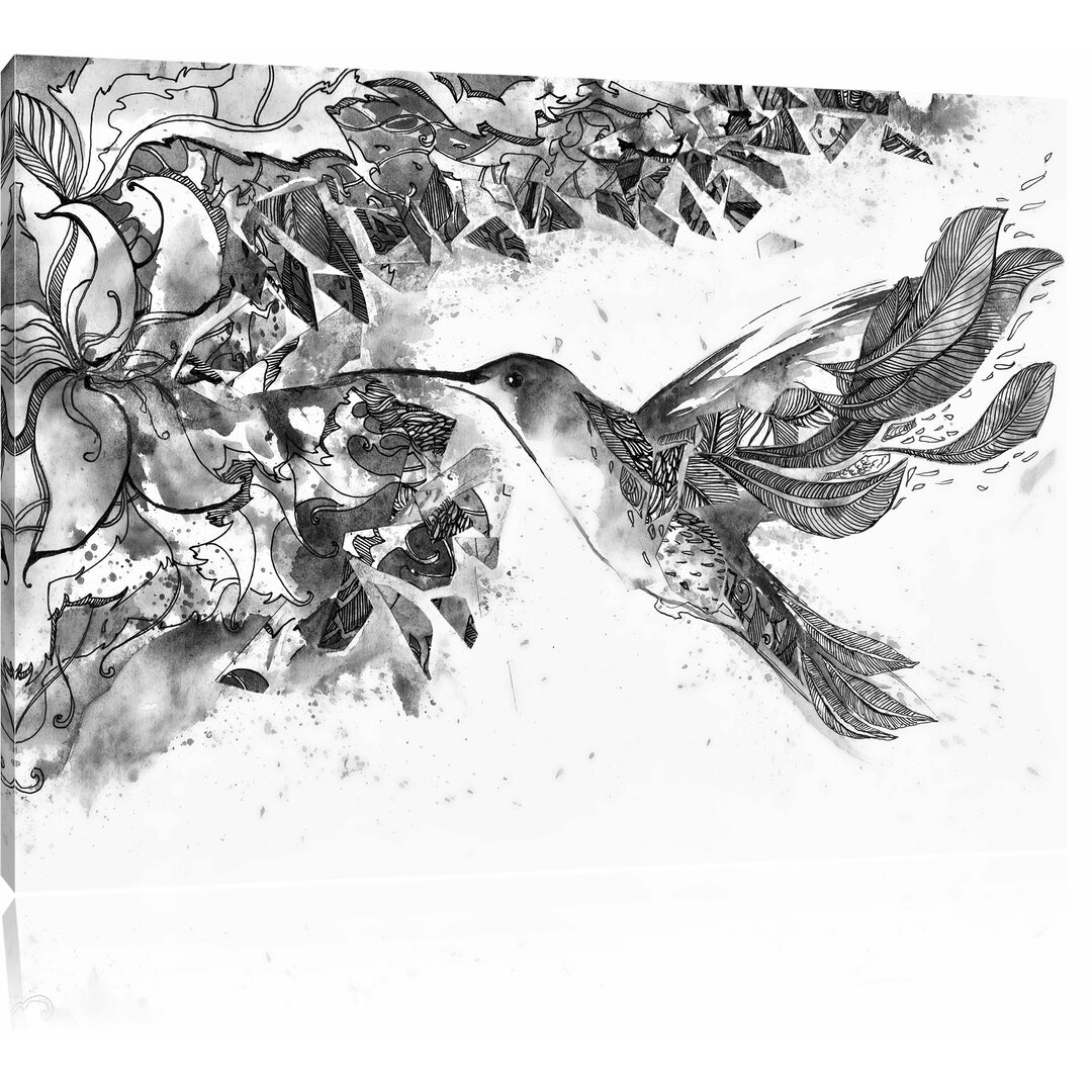 Leinwandbild Kolibri Kunst in Monochrom