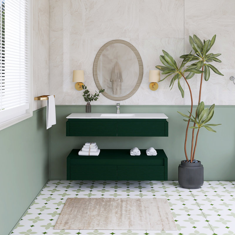 Meuble-lavabo mural simple 48 po avec plateau en marbre, Green