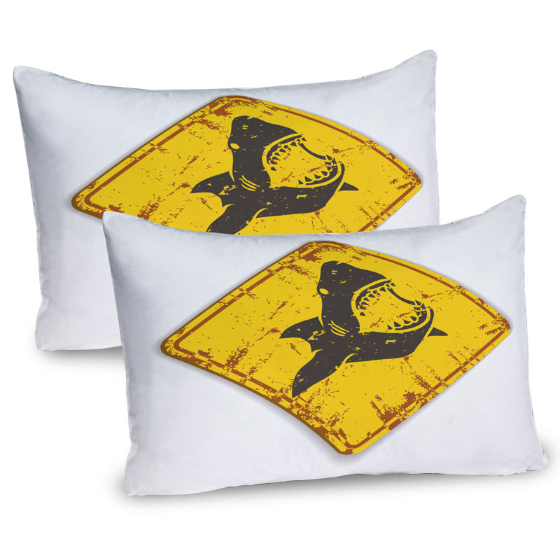 Ambesonne Shark Pillow Sham 2 Pack Caution Sgn Sharp Teeth Earth Yellow Grey, 20"H x 30"W