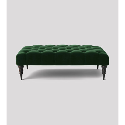 Alyana Rectangle Ottoman Bench with Wooden Legs - Plush Velvet Chesterfield Upholstered Footstool