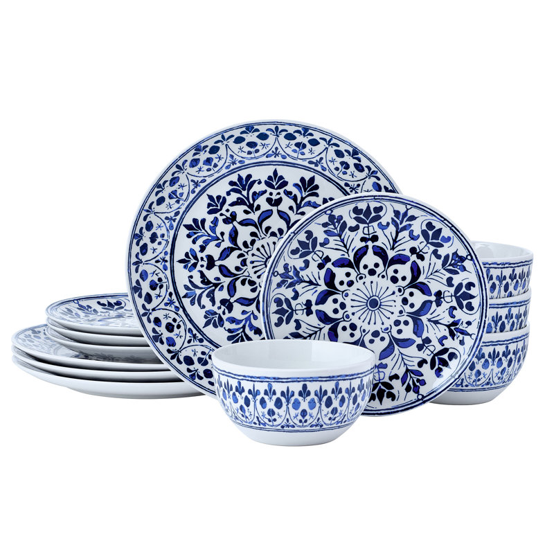 Pfaltzgraff Medallion Radiance 12-Piece Dinnerware Set, Service For 4, Blue, Floral 4