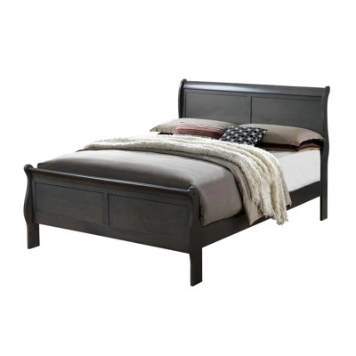 Grand lit moderne en bois massif, mobilier de chambre gris - taille