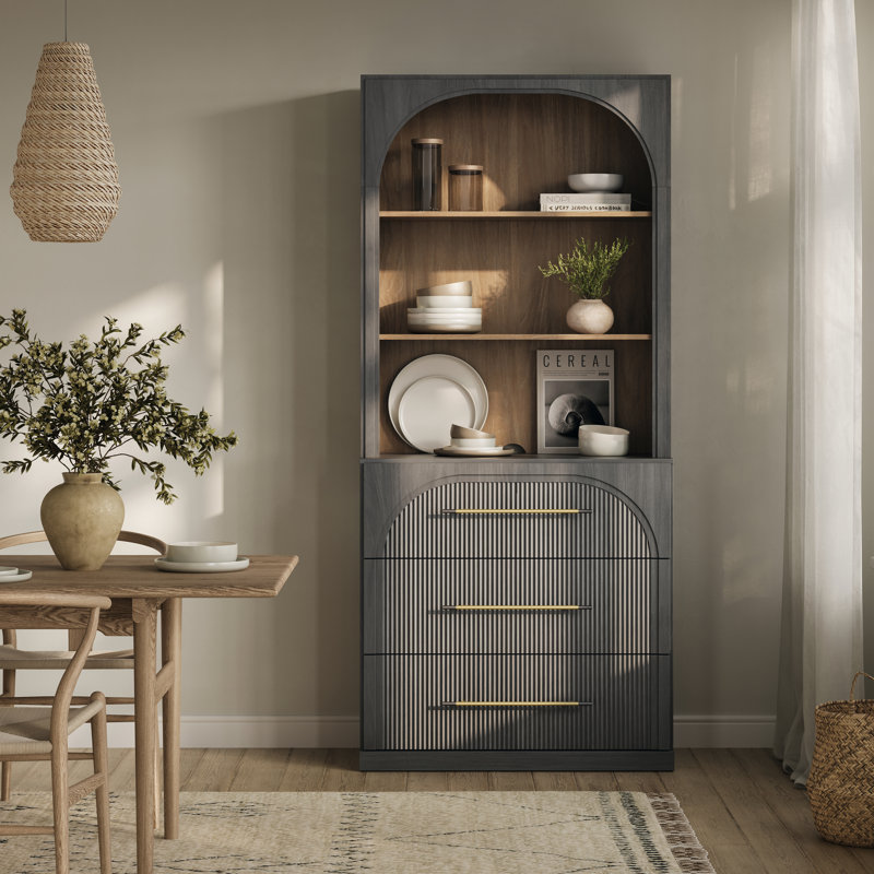 72" Tall Modern Bookshelf with 3 Drawers, Ebony