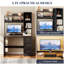 Computer Desk with Power Outlet and Tri-Color Light, Home Desk with Shelves and Drawer-1023770642