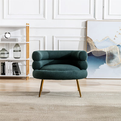 Fauteuil demi-tonneau Accent, fauteuil de loisir rembourré en bois massif avec pieds réglables en métal doré, fauteuil d'invité, fauteuil de coiffeuse, fauteuil club pour salon, bureau, rose