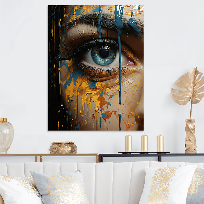 «Yellow and Blue Woman Eye Expressionism II - Eye», art mural en métal, H 20 po x l 12 po x P 1 po