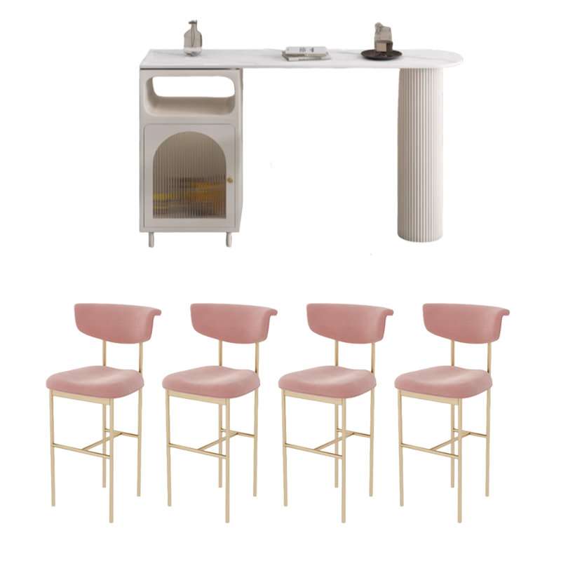 Table en pierre claire de luxe, Blanc, Rose, H 41,3 po x L 55,1 po x l 15,7 po