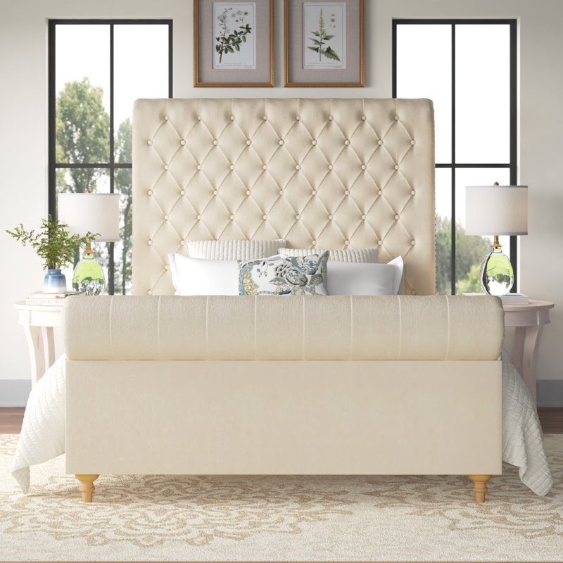 Yearsley Upholstered Sleigh Bed, Cream