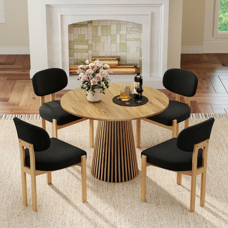Oval Extendable Dining Table Set, MDF Round to Oval Dining Table 39.37"-70.87", Space-Saving Modern Luxury Kitchen Dining Room Furniture