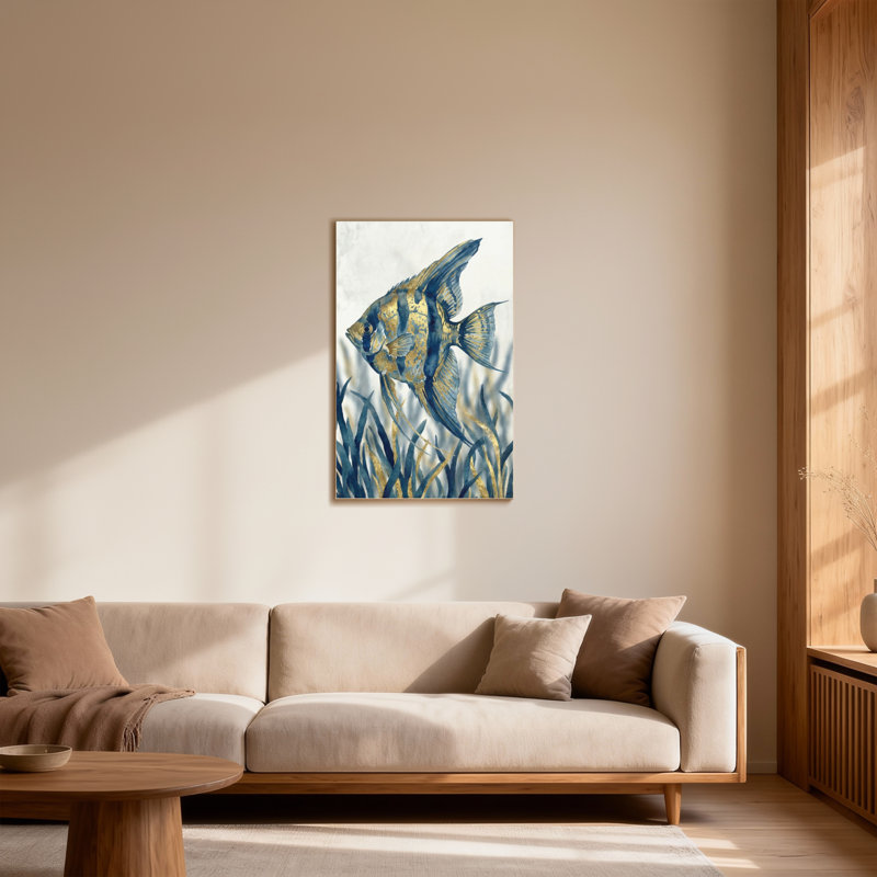 Animaux, aquarelle d'angelfish bleu et doré, H 12 po x l 18 po
