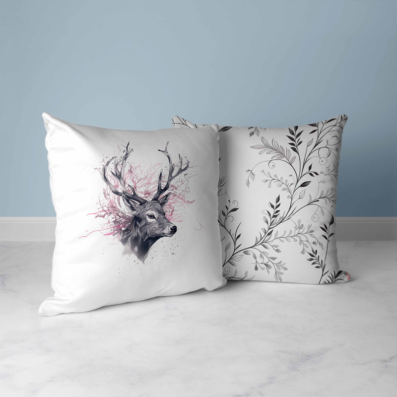 Indoor / Outdoor Floral Square Cushion, White/Pink/Grey Floral, 41cm H x 41cm W