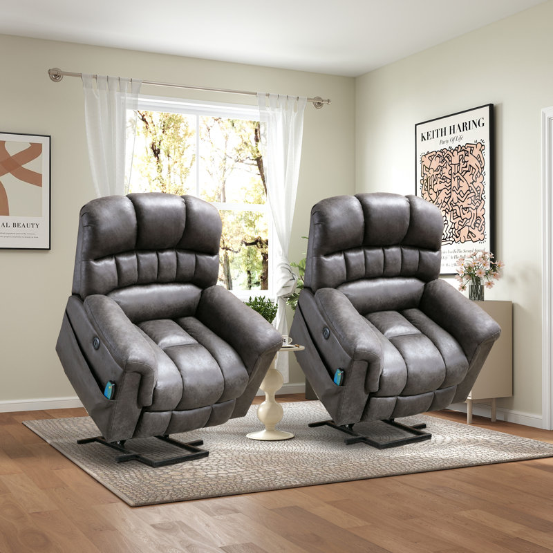 Très grand massage inclinable et vibrant inclinable en similicuir de 41,3 po de largeur, Gris