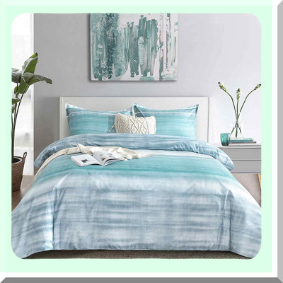Gradient Stripe Comforter Set - 3pc Bedding - Modern Soft Lightweight All Season Farmhouse Microfiber Down Alternative