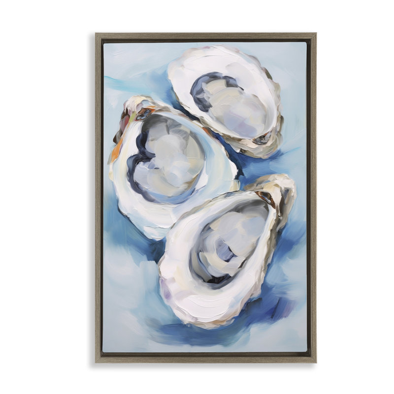 «Oyster Shell Trio», toile flottante encadrée brune par Petal Prints Design, Cadre flottant orme Montalcino