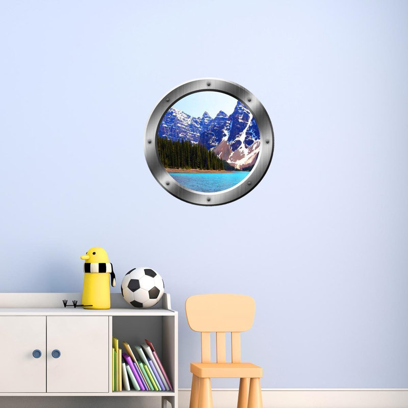 Décalcomanie murale hublot mountain lake, H 20 po x l 20 po x P 0,01 po