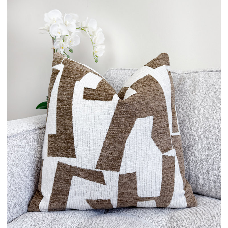Housse de coussin graphique en chenille, Carré 20 po, Tanné