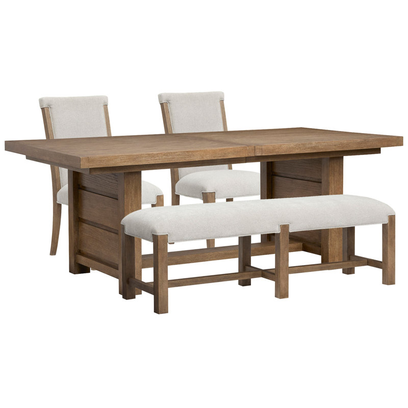 Table de salle à manger extensible à tréteaux avec 2 chaises d'appoint rembourrées et banc, 4 pièces: table, 2 chaises, banc