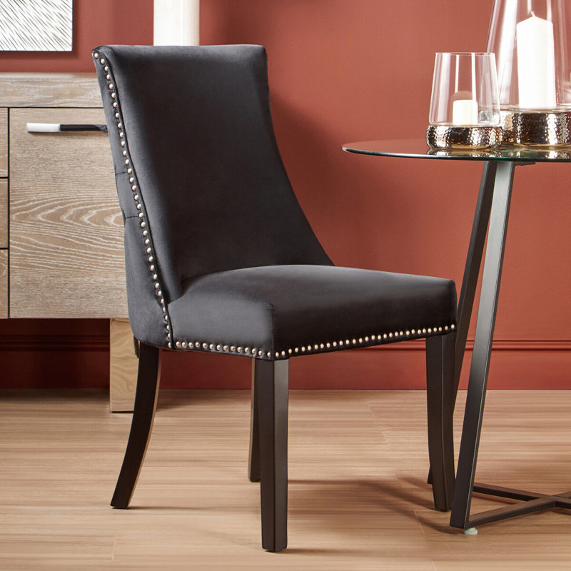 Otsego 52cm H Velvet Upholstered Side Chair, Black