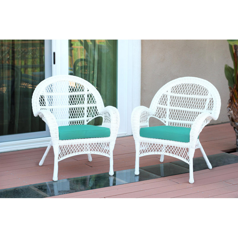 Maltby Wicker Outdoor Lounge Chair, White, Turquoise
