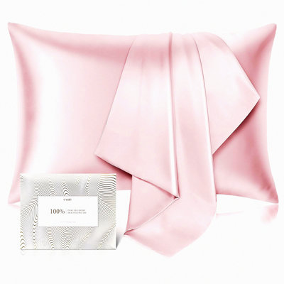 SilkDreams Hair-Safe Pillowcase - 100% Mulberry Silk, Allergen Resistant, 600 Thread Count, Hidden Zipper, Standard Size, Pink - 1pc
